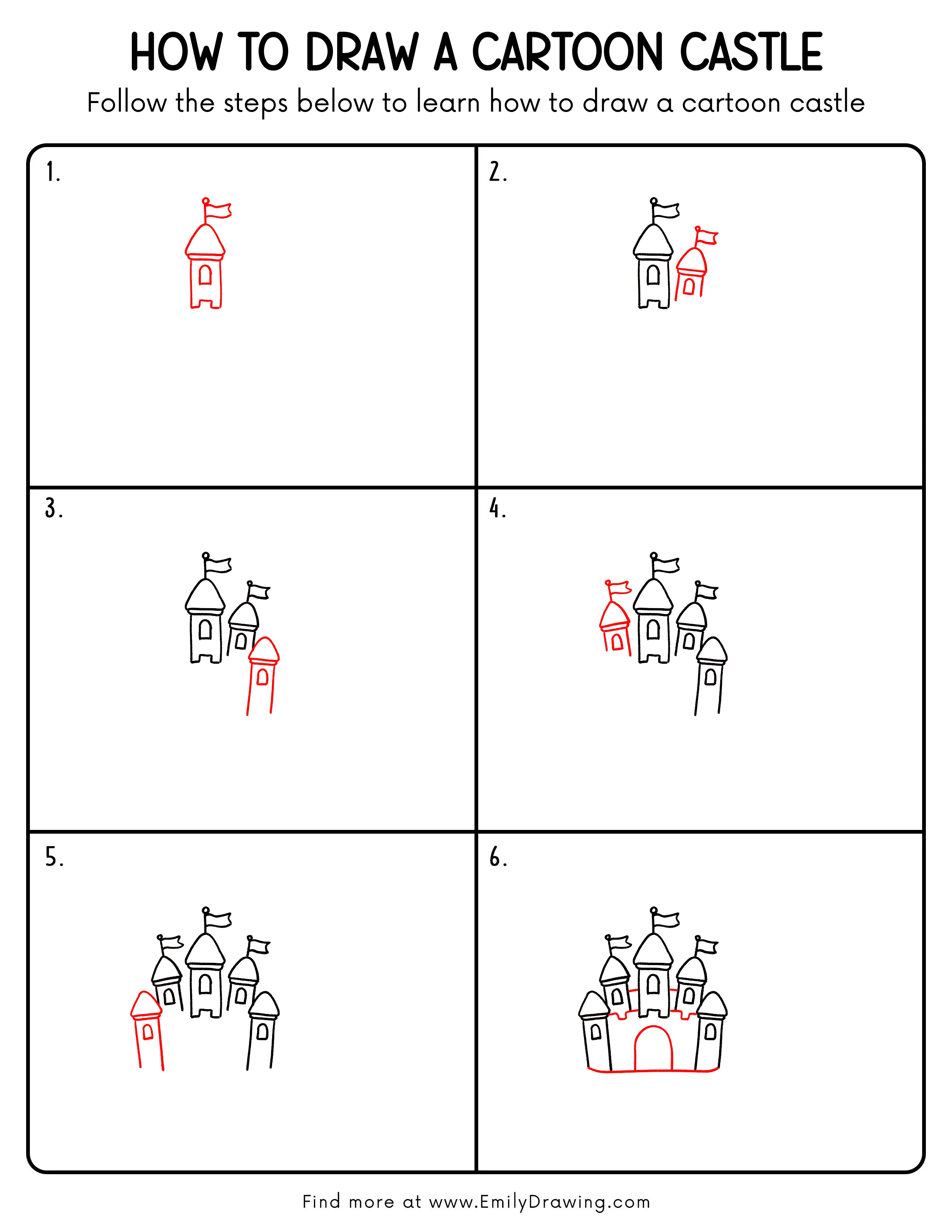 Printable Cartoon Castle Drawing Guide